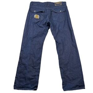 Coogi Jeans Mens 40x35 Embroidered Patches Straight Leg Dark Wash Y2K